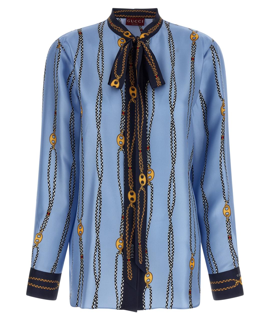 GUCCI Голубая шелковая блузы, фото 1