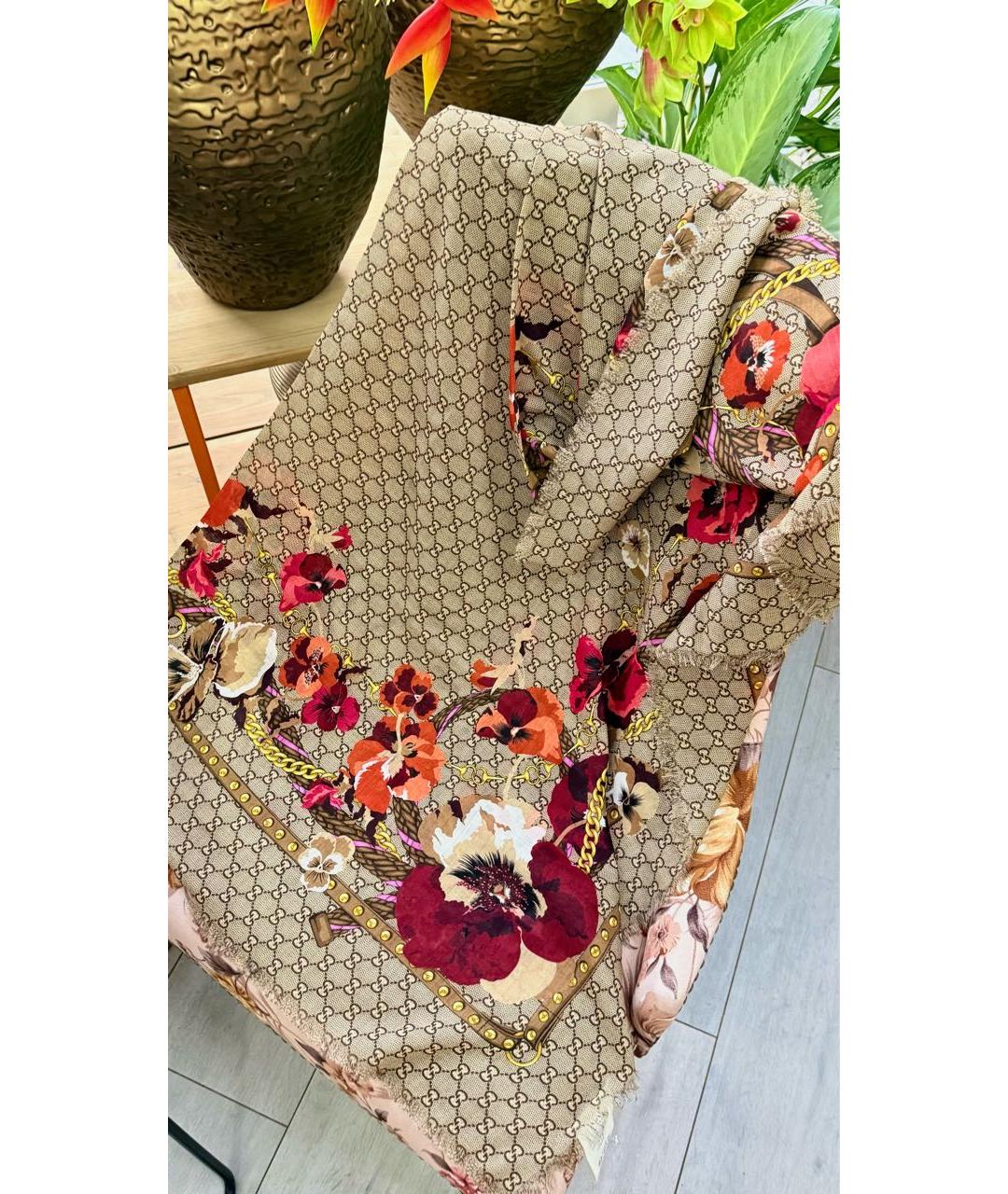 GUCCI Бежевый кашемировый платок, фото 8