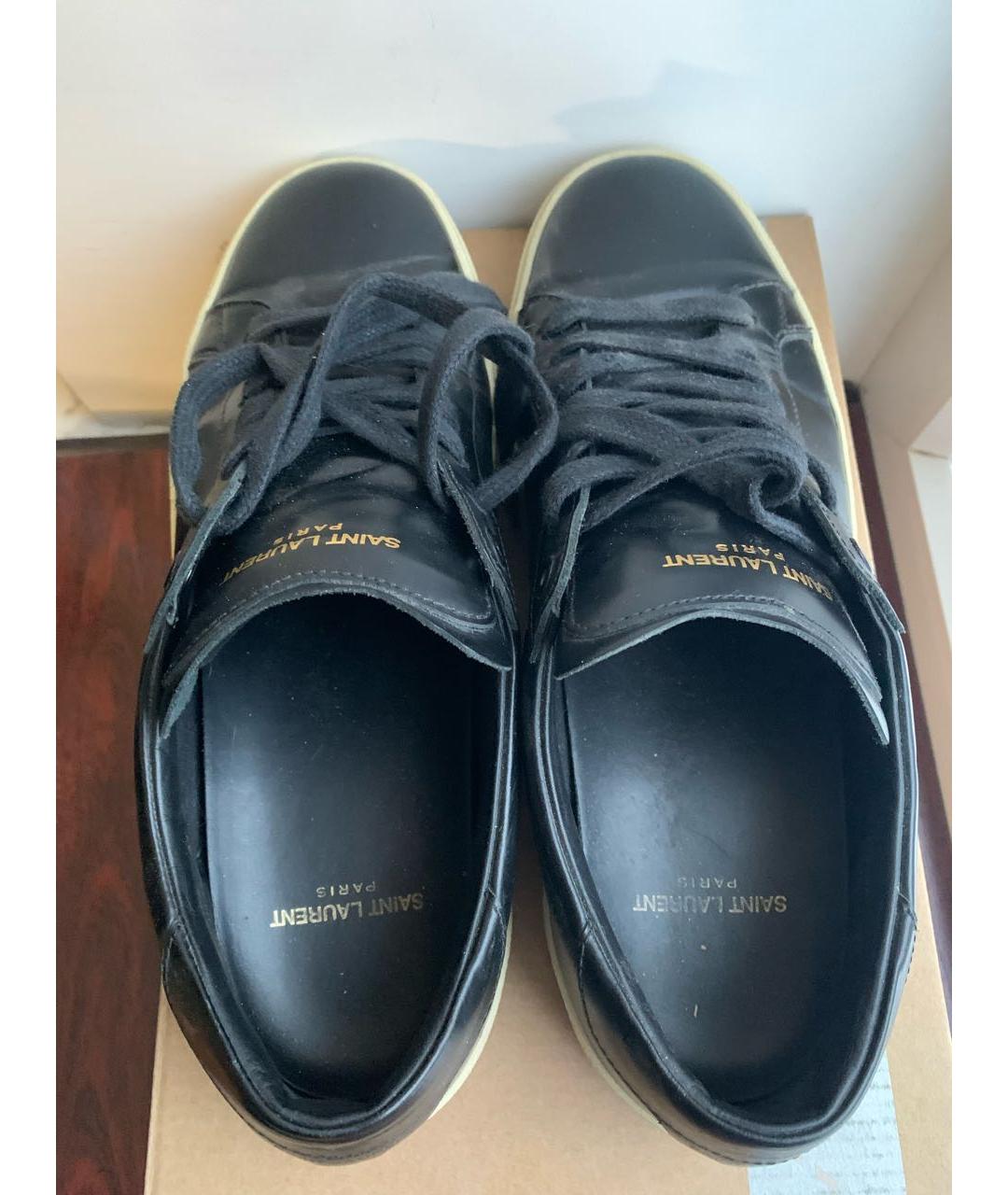 SAINT LAURENT Черные кожаные низкие кроссовки / кеды, фото 4