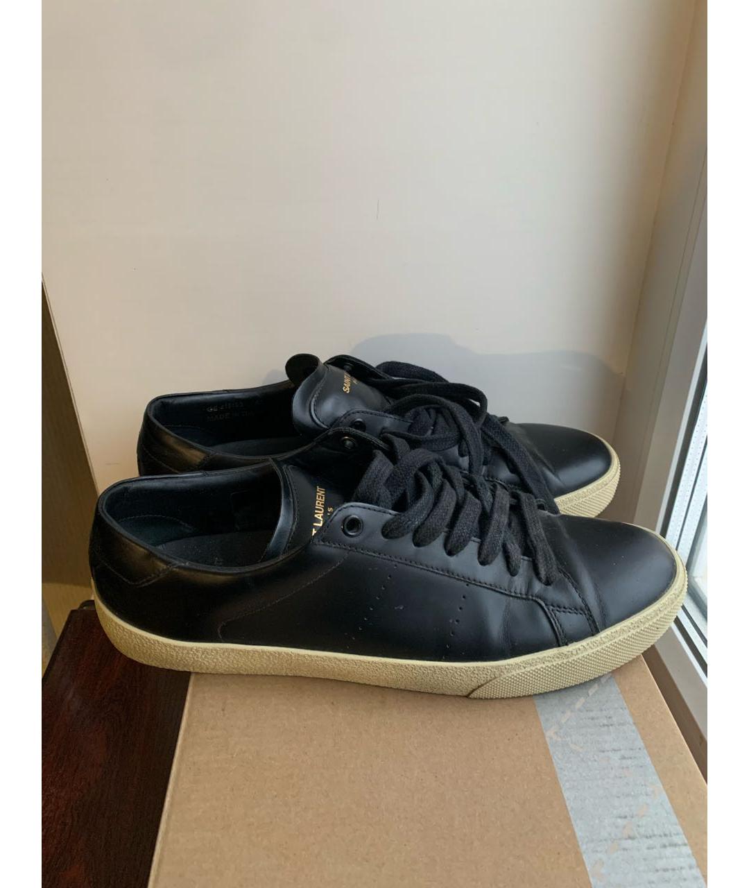 SAINT LAURENT Черные кожаные низкие кроссовки / кеды, фото 7