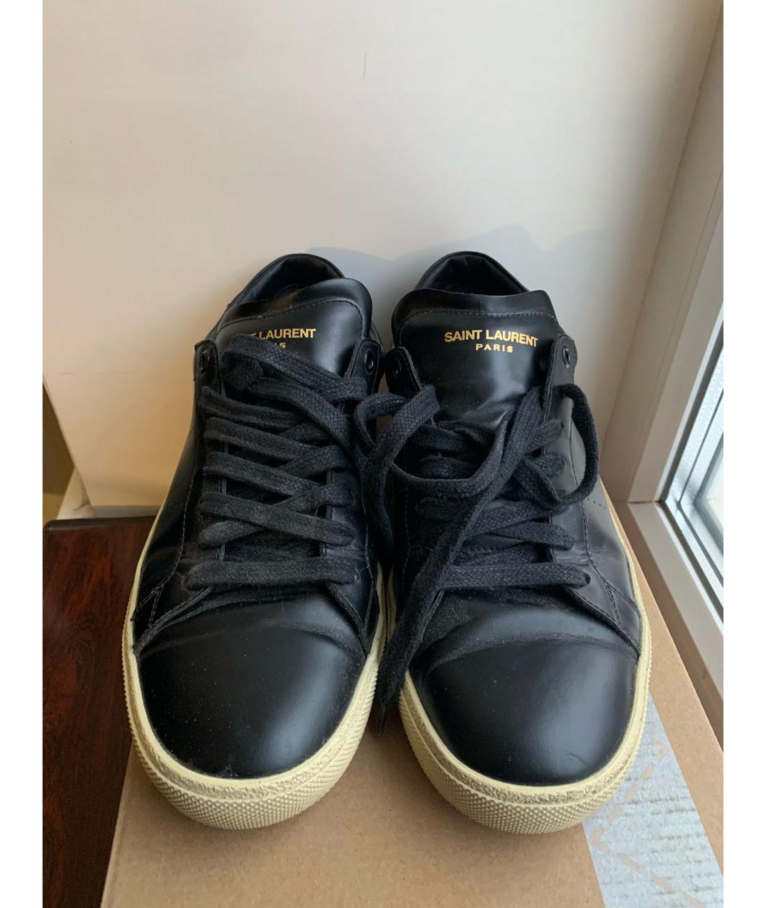 SAINT LAURENT Черные кожаные низкие кроссовки / кеды, фото 2