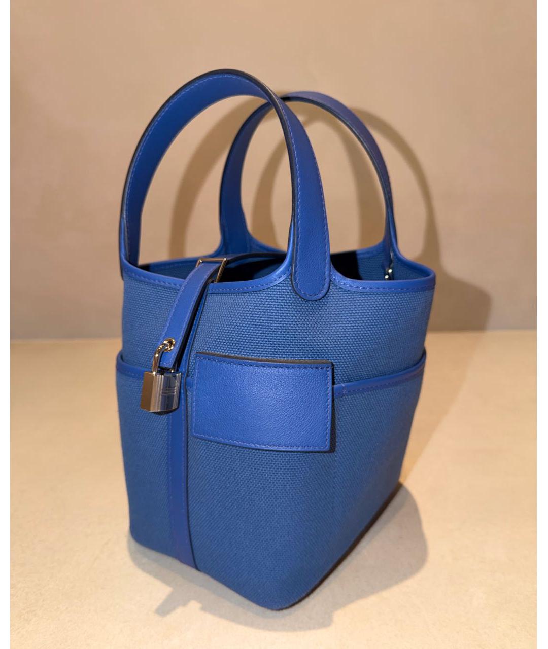 HERMES Синяя деним сумка с короткими ручками, фото 6