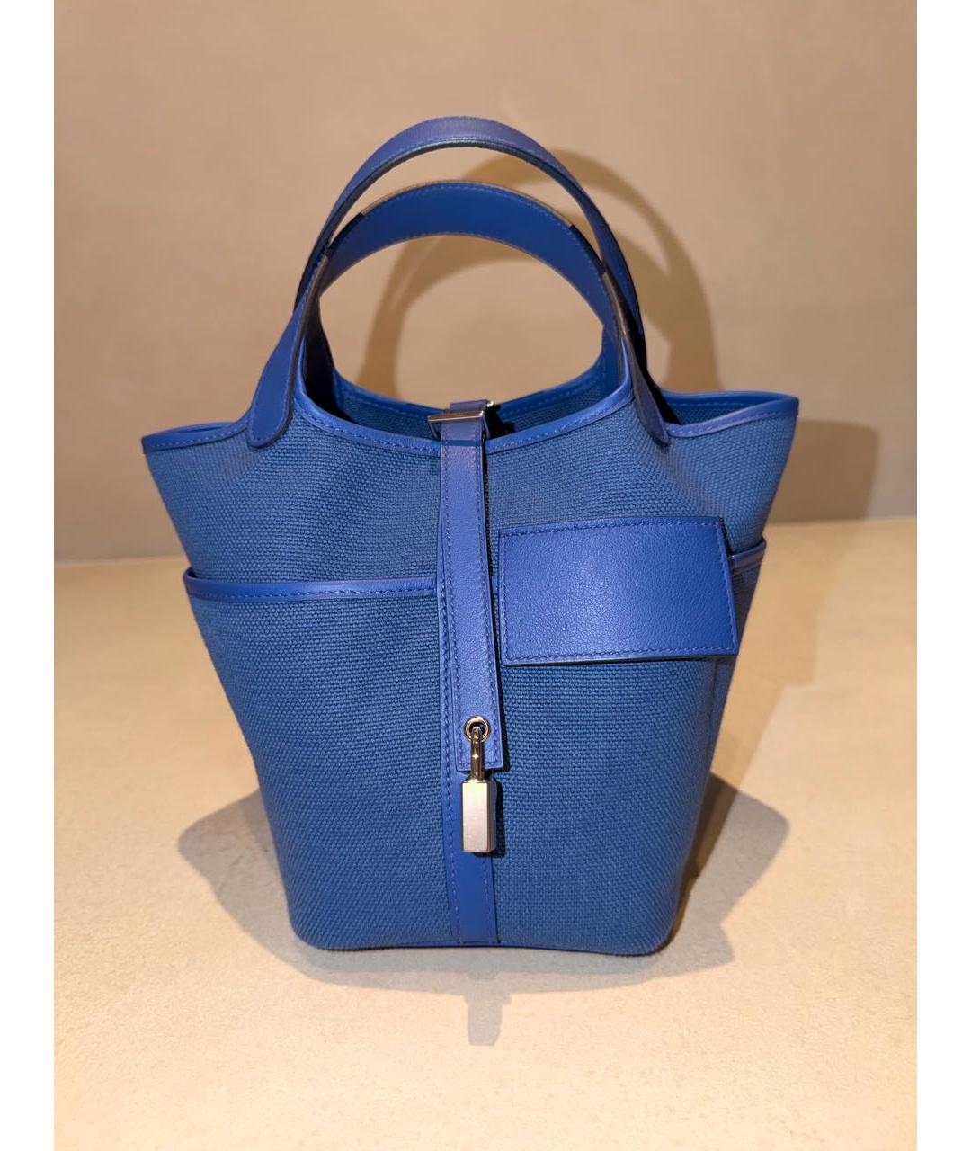 HERMES Синяя деним сумка с короткими ручками, фото 4