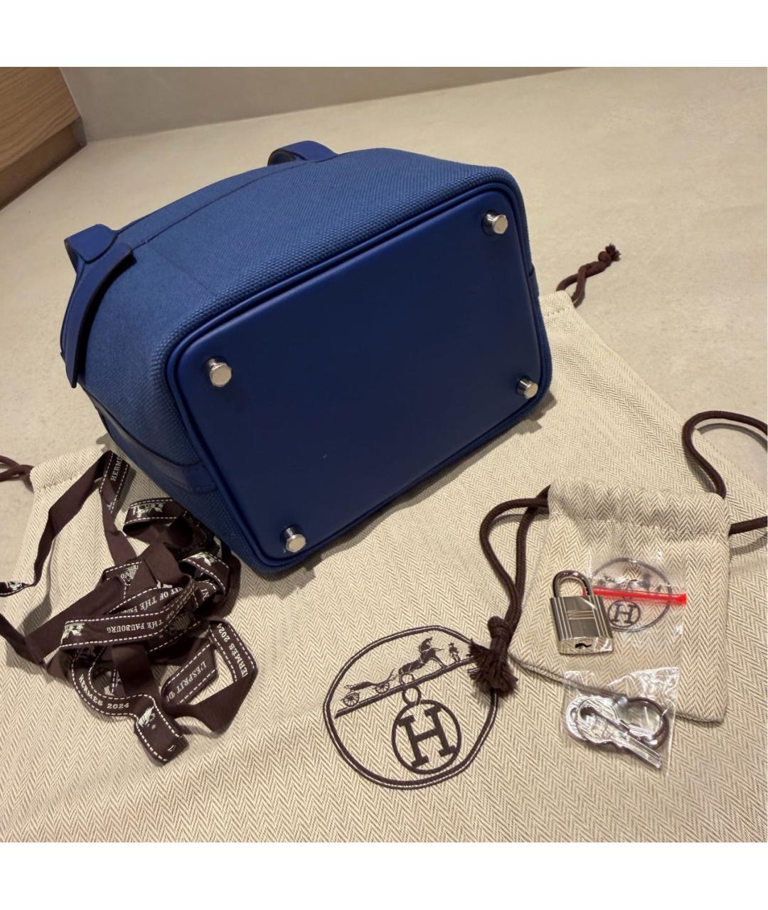 HERMES Синяя деним сумка с короткими ручками, фото 8