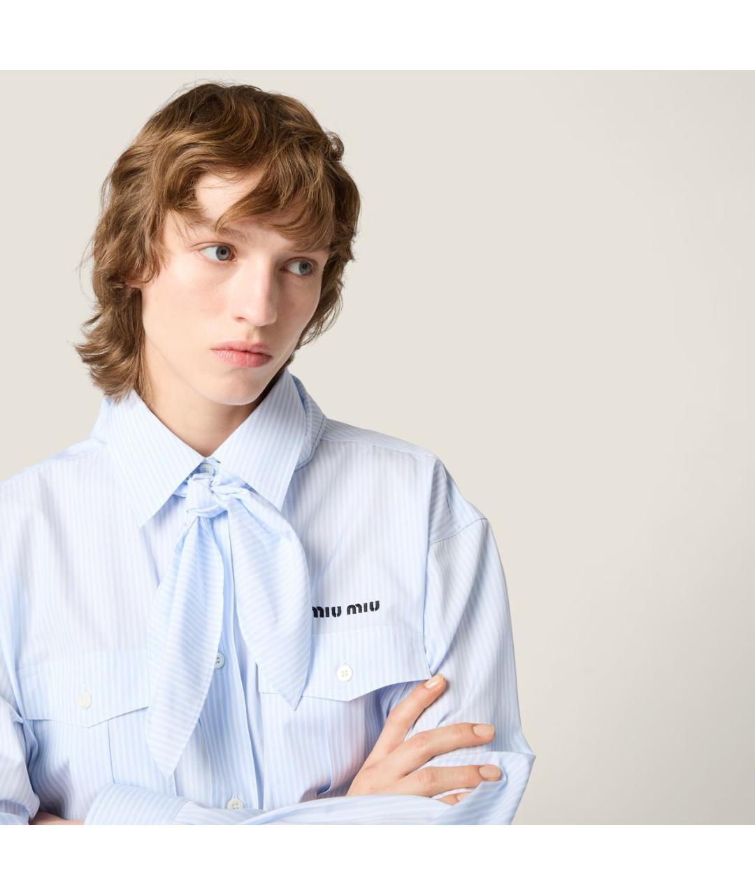 MIU MIU Голубая хлопковая рубашка, фото 5