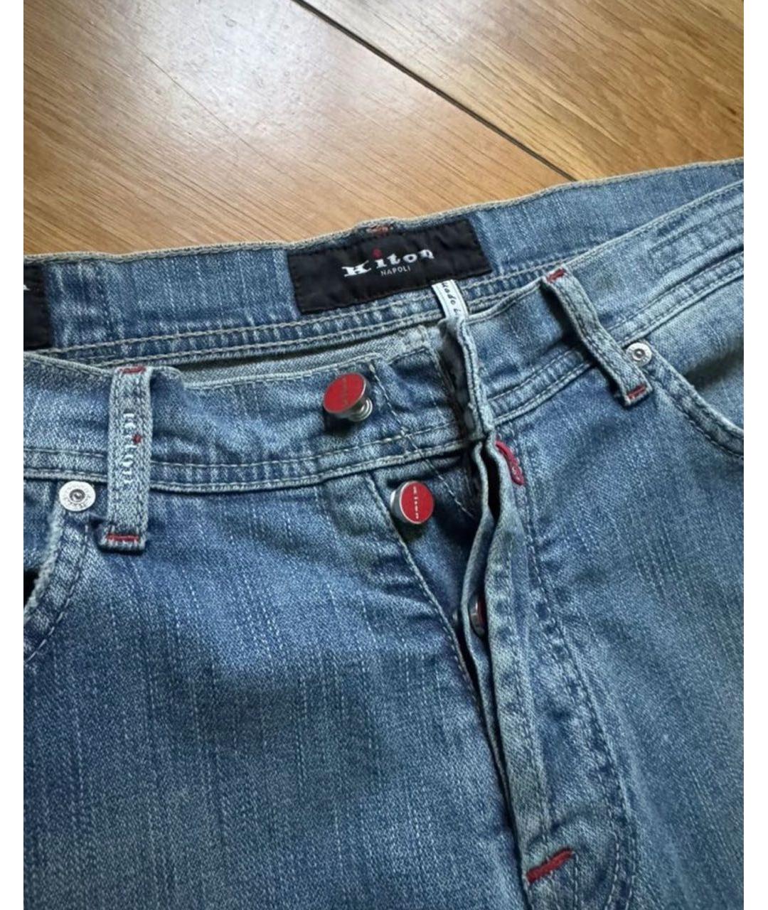 KITON Синие хлопковые прямые джинсы, фото 3