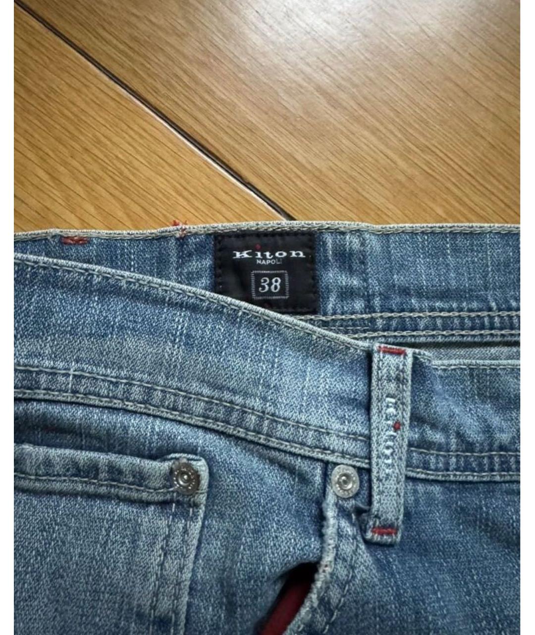 KITON Синие хлопковые прямые джинсы, фото 4