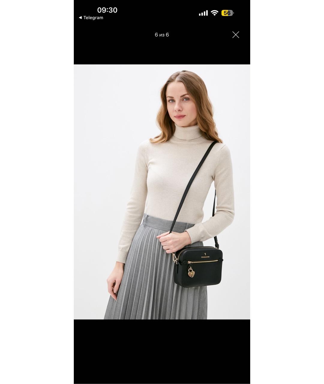 TRUSSARDI Черная сумка через плечо из искусственной кожи, фото 7