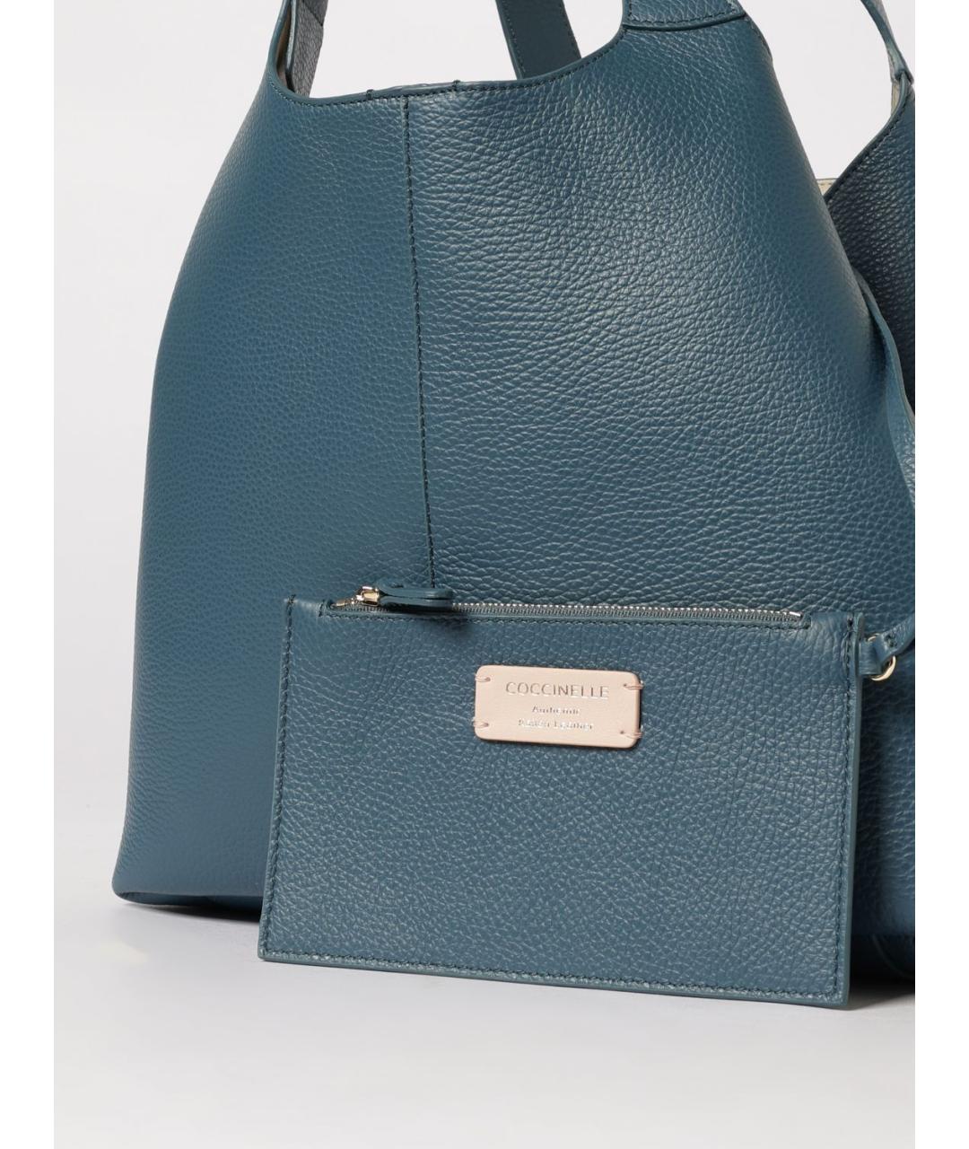 COCCINELLE Синяя кожаная сумка с короткими ручками, фото 3