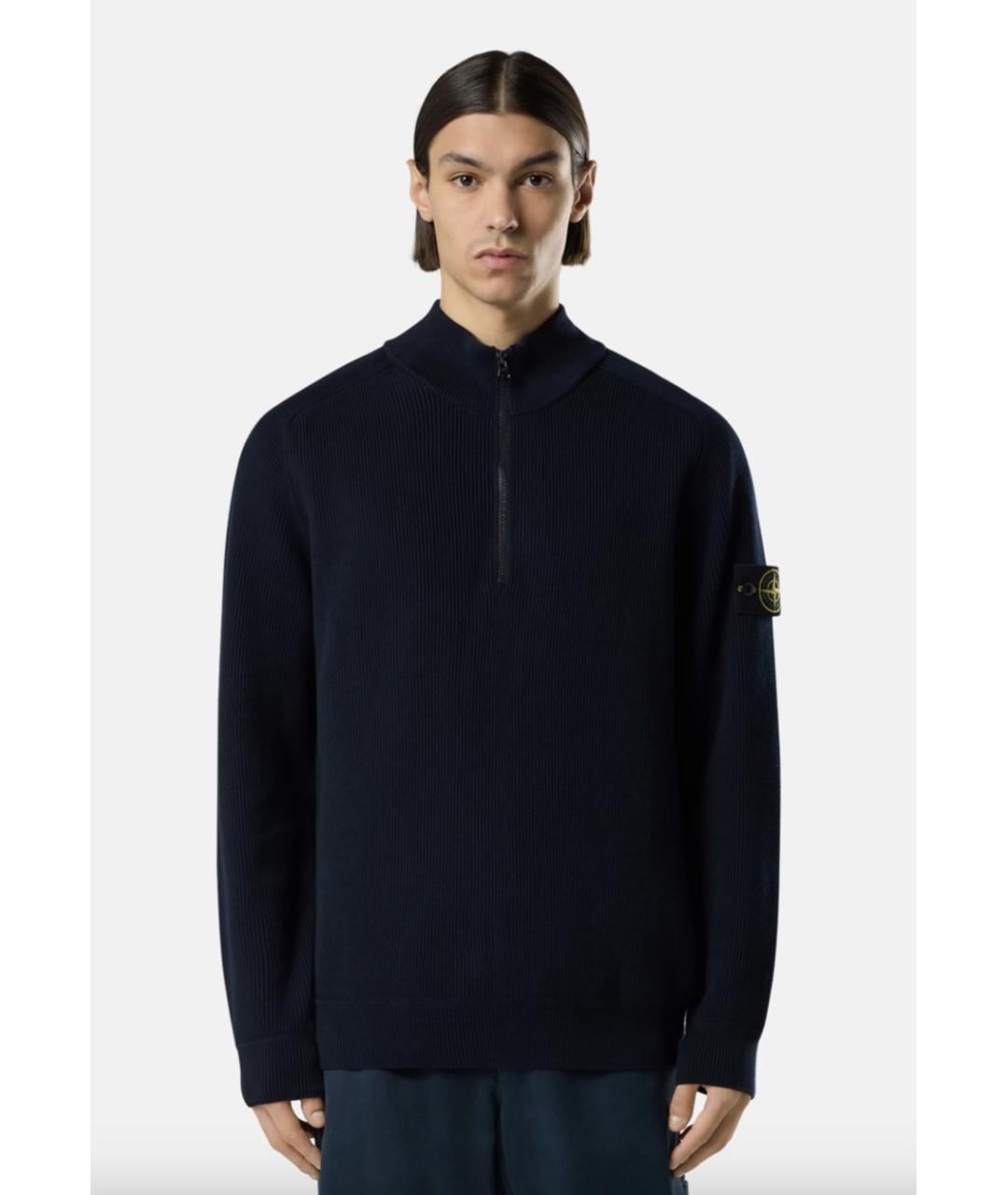 STONE ISLAND Темно-синий хлопковый джемпер / свитер, фото 2