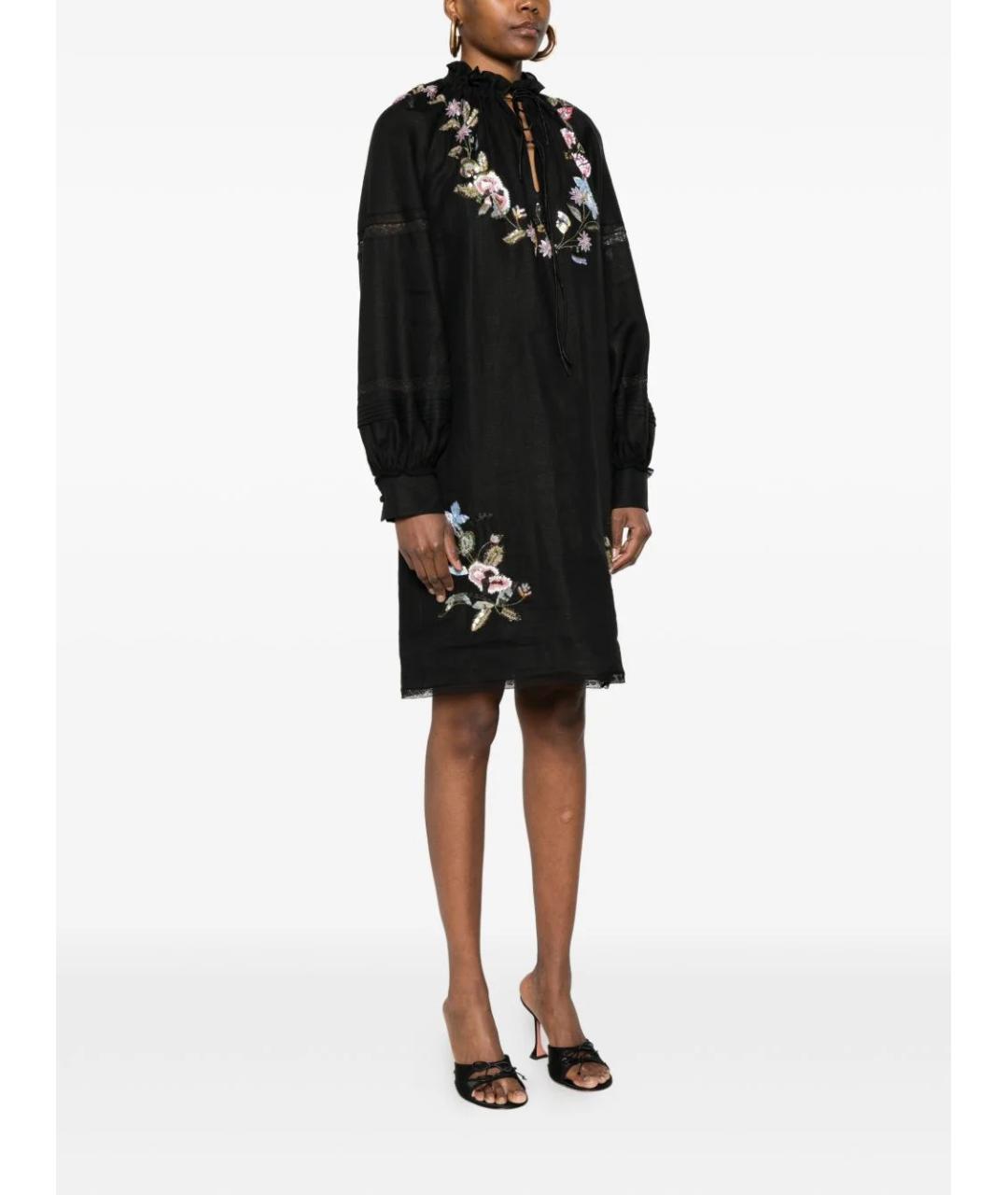 VALENTINO Черное льняное повседневное платье, фото 3
