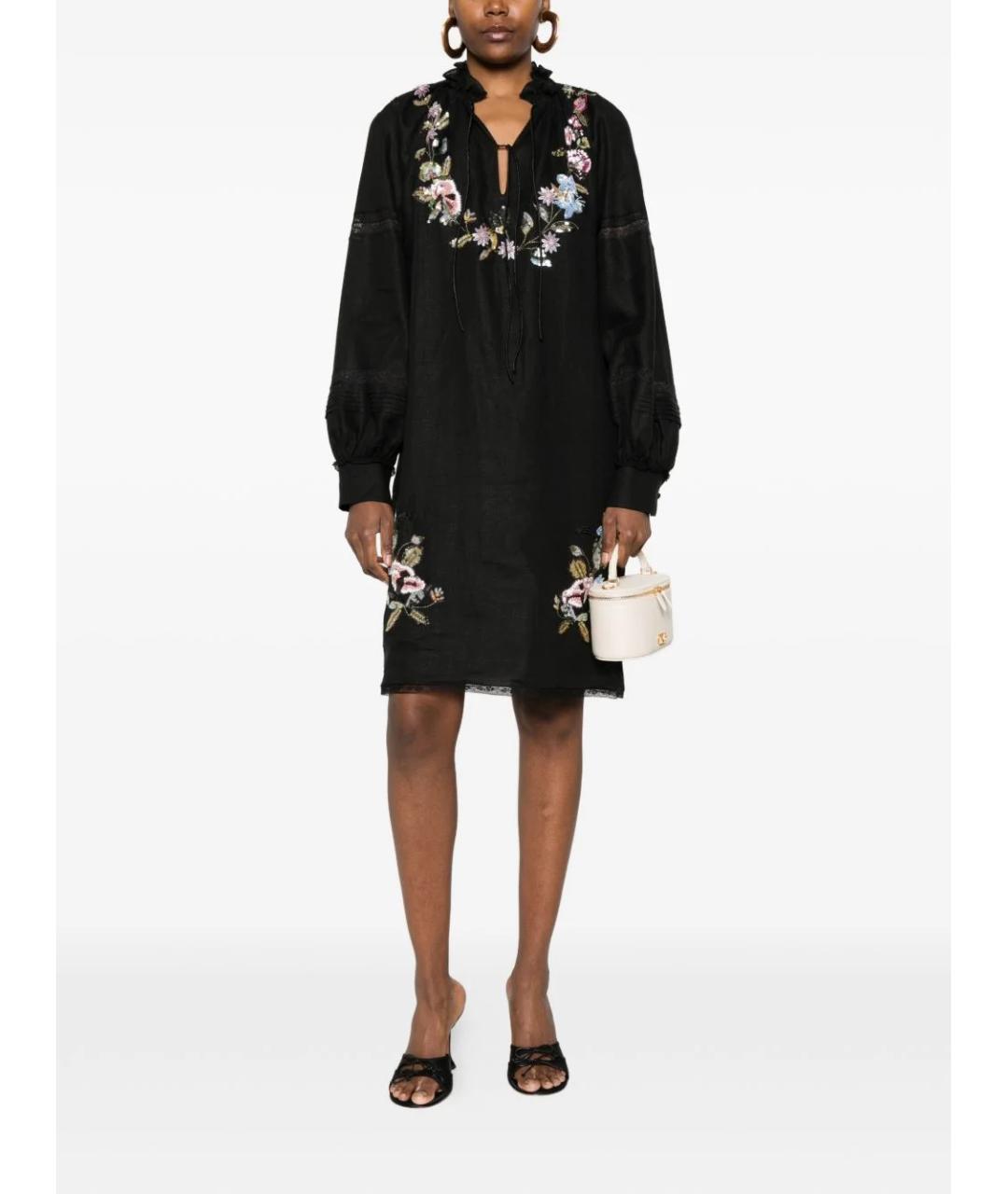 VALENTINO Черное льняное повседневное платье, фото 2
