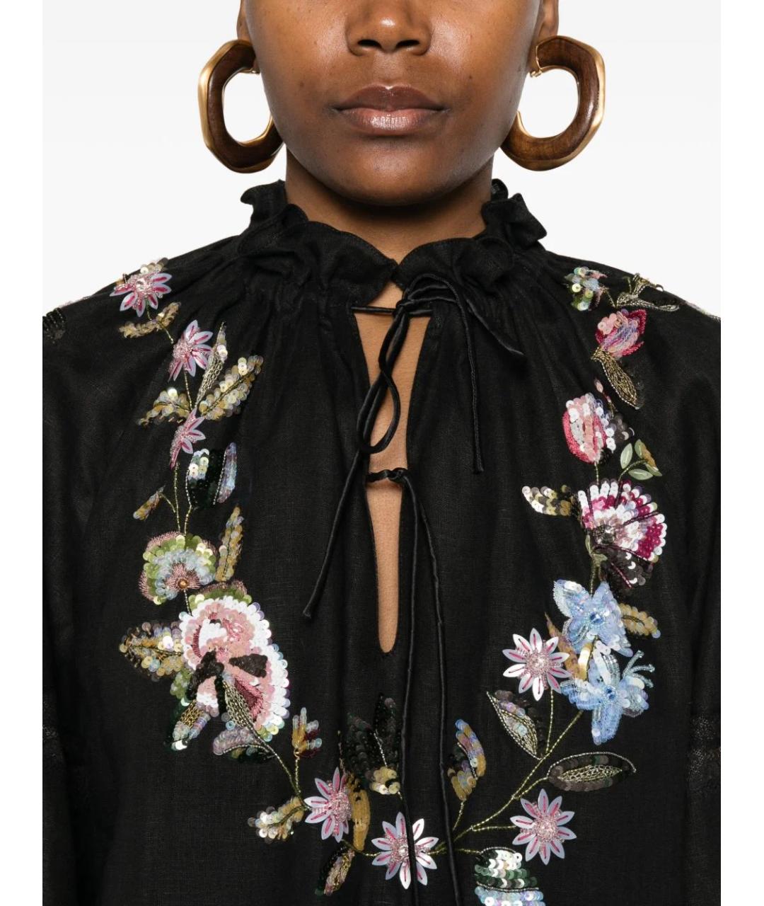 VALENTINO Черное льняное повседневное платье, фото 5