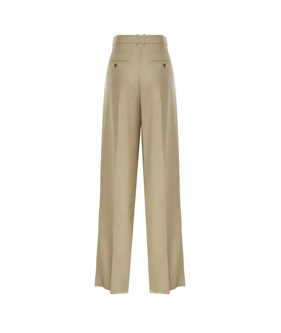 SAINT LAURENT Бежевые шерстяные прямые брюки, фото 2