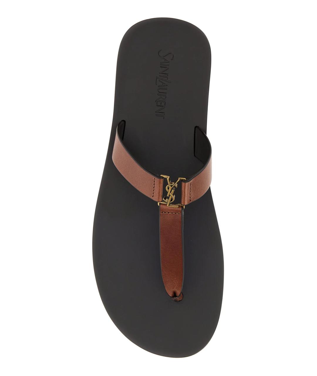 SAINT LAURENT Коричневые кожаные шлепанцы, фото 4