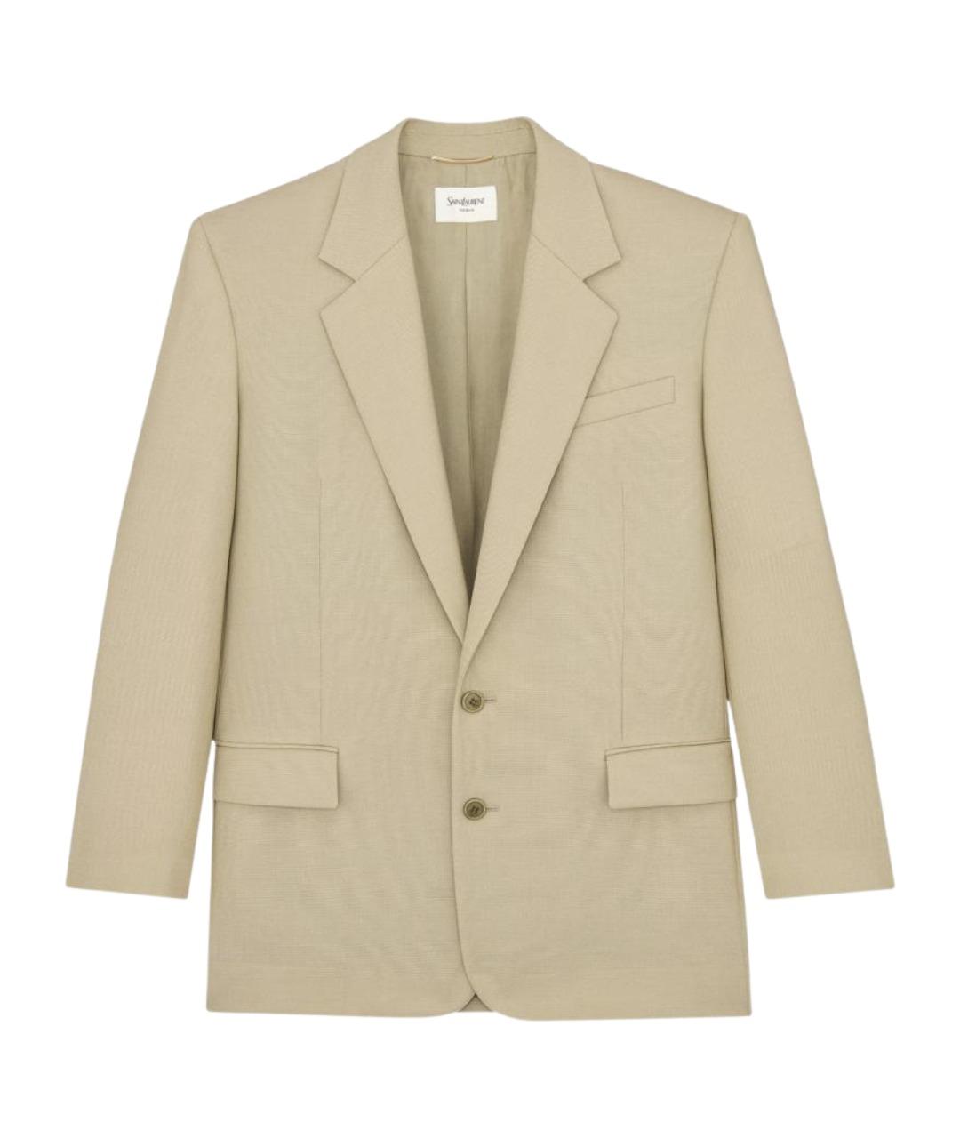 SAINT LAURENT Бежевый шерстяной жакет/пиджак, фото 1