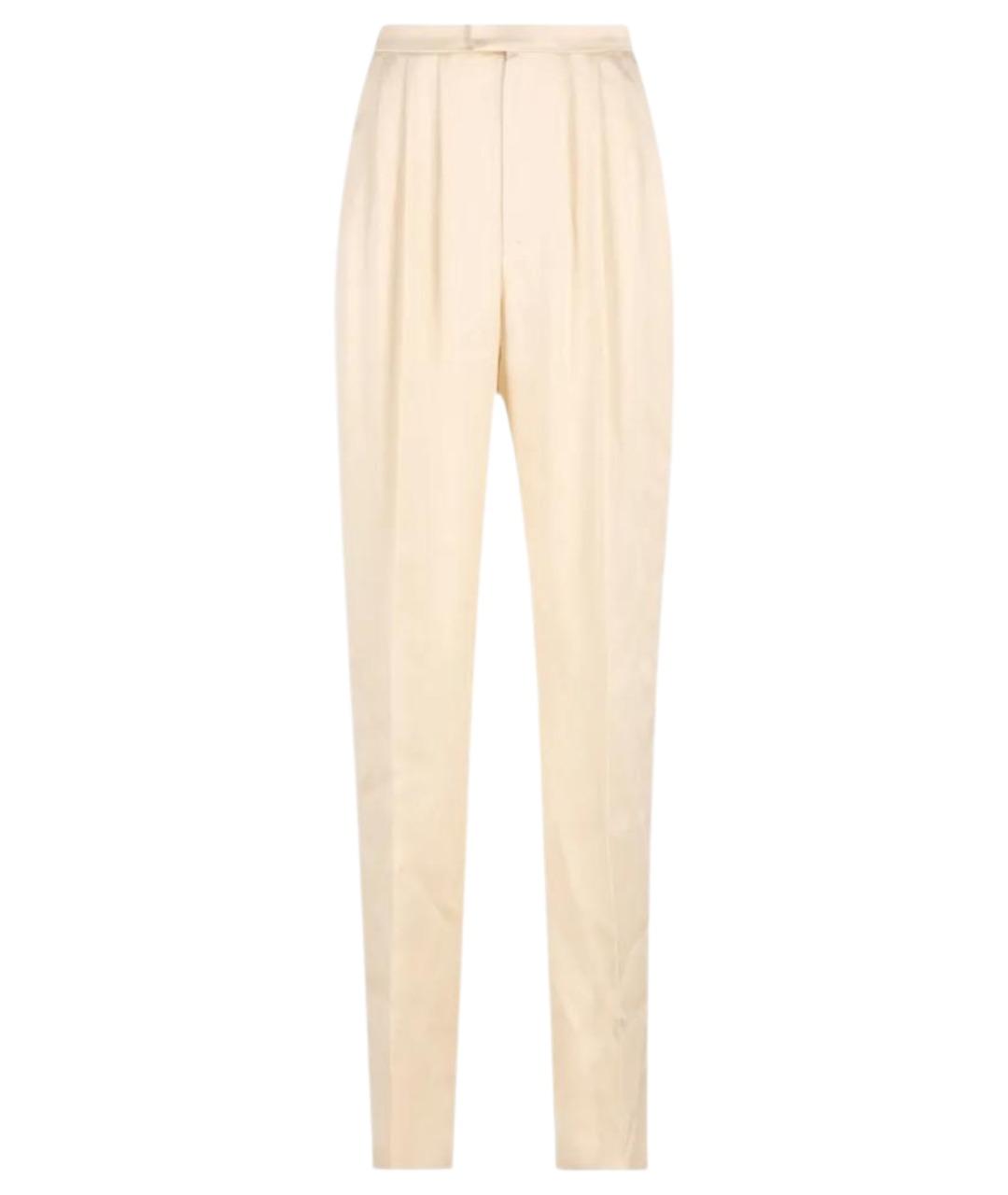 SAINT LAURENT Бежевые шелковые прямые брюки, фото 1