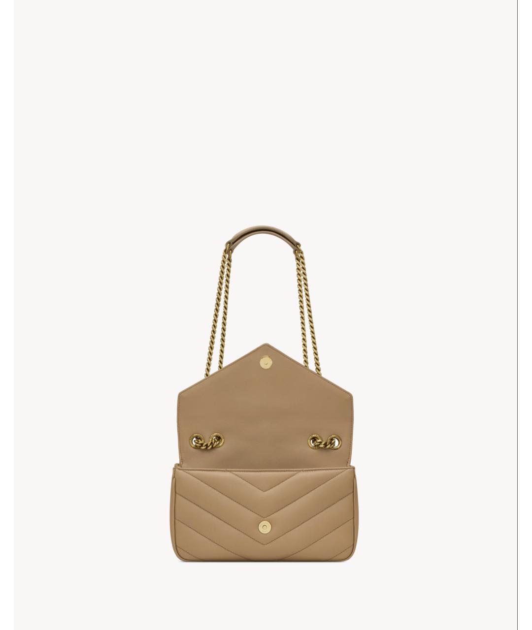 SAINT LAURENT Бежевая кожаная сумка через плечо, фото 4