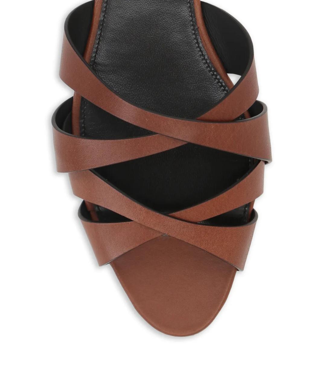 SAINT LAURENT Коричневые кожаные шлепанцы, фото 4