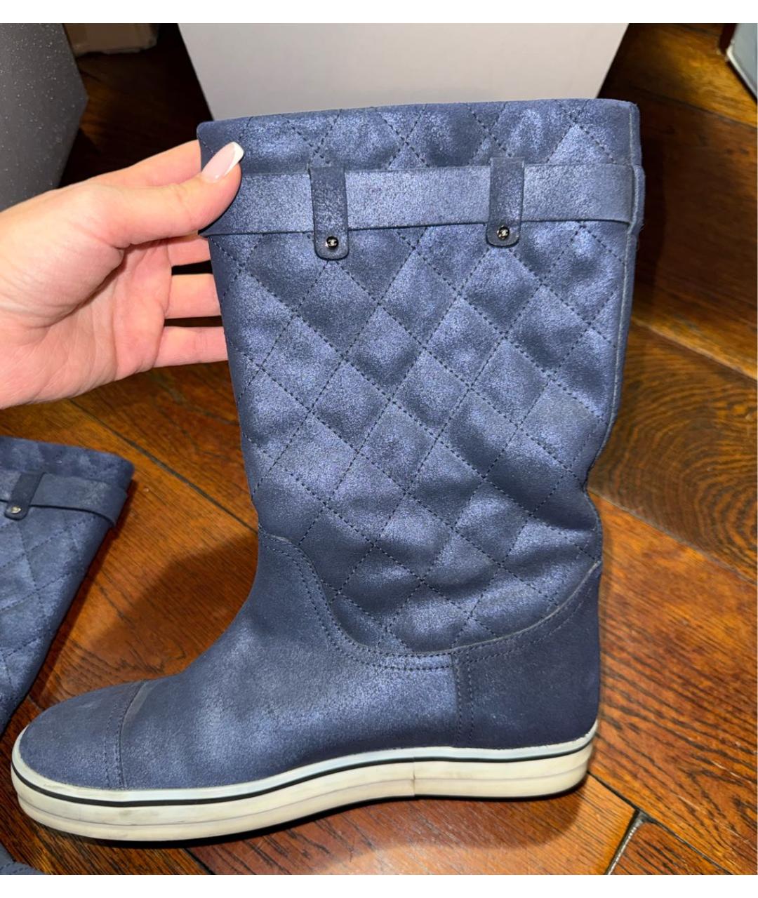 CHANEL Темно-синие сапоги, фото 7