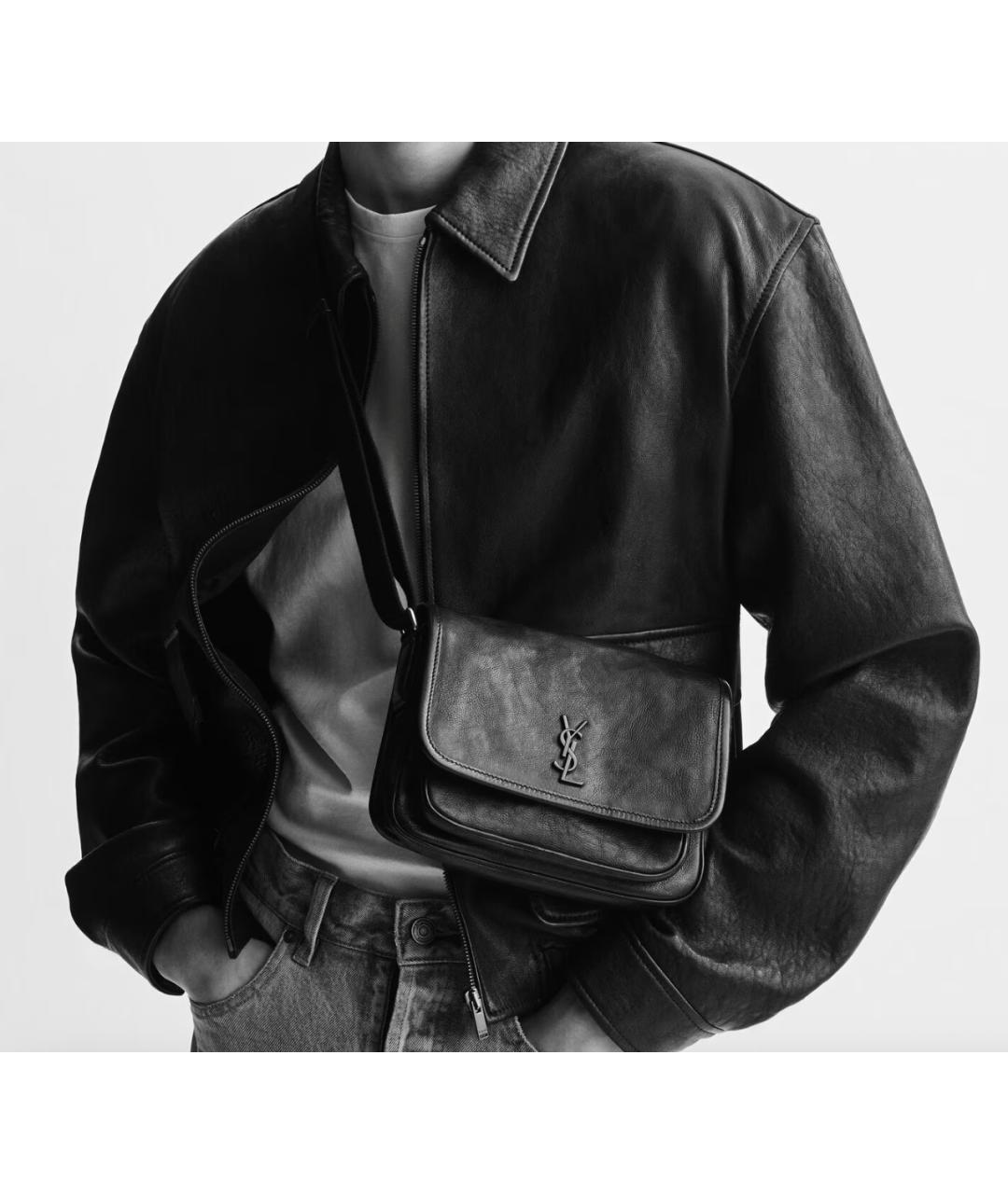 SAINT LAURENT Черная кожаная сумка на плечо, фото 2