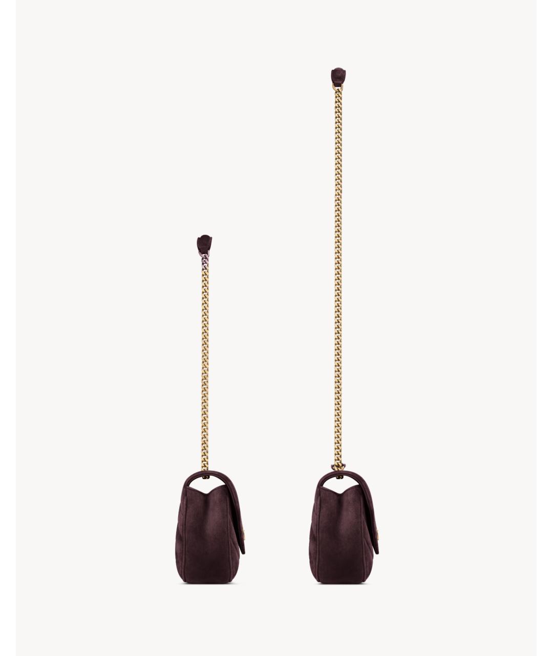 SAINT LAURENT Бордовая замшевая сумка через плечо, фото 4