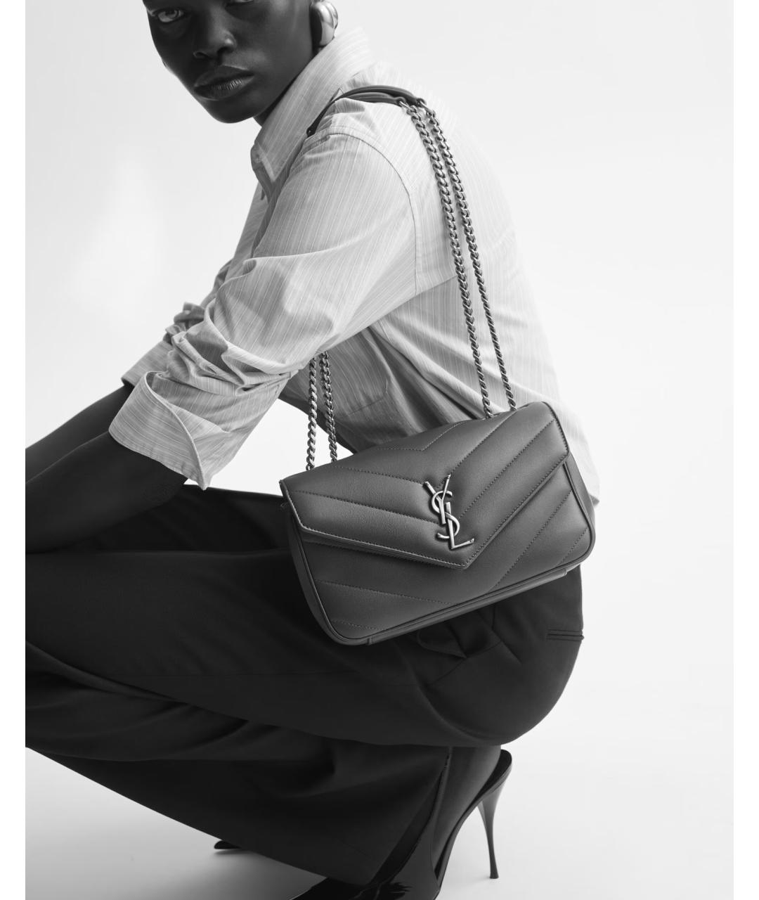 SAINT LAURENT Черная кожаная сумка через плечо, фото 2