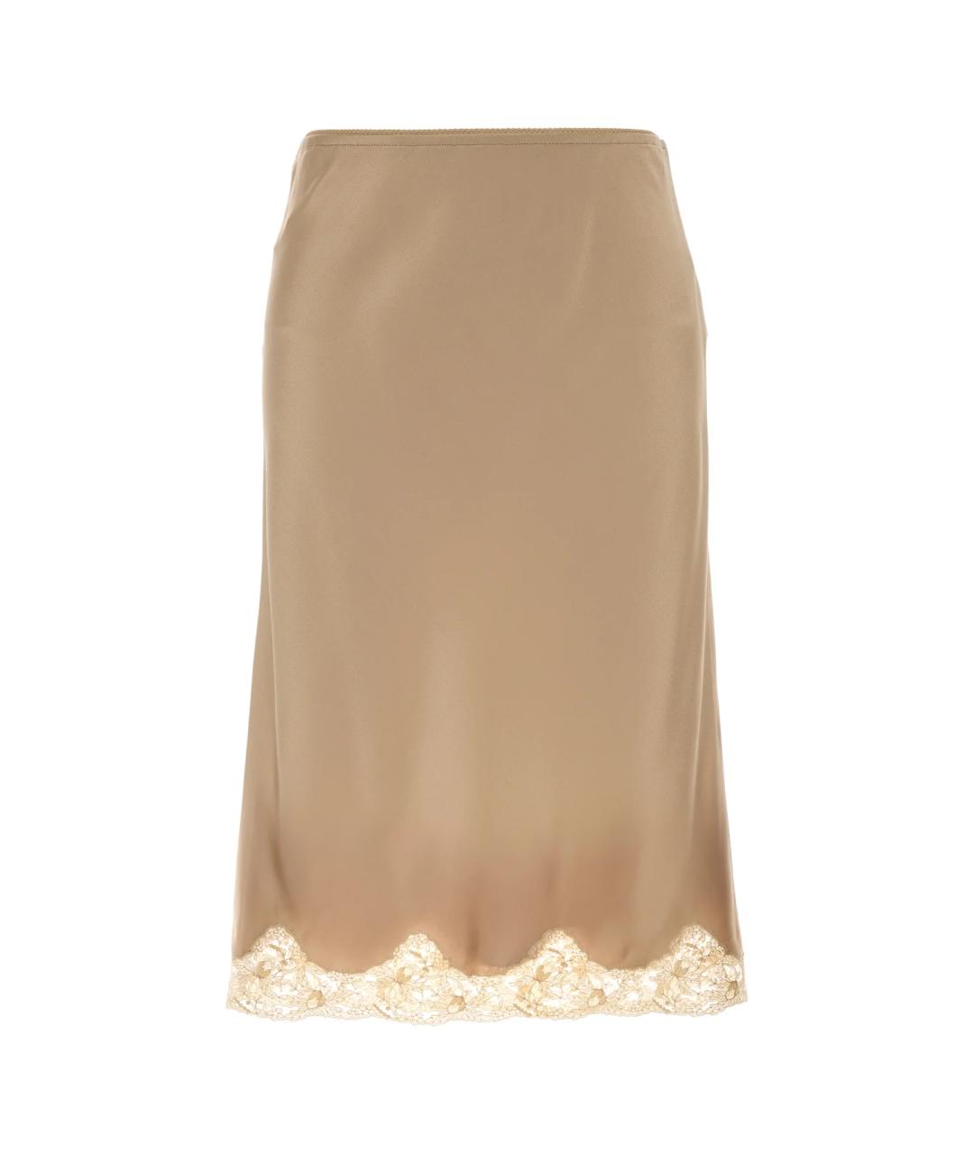 SAINT LAURENT Бежевая шелковая юбка миди, фото 1