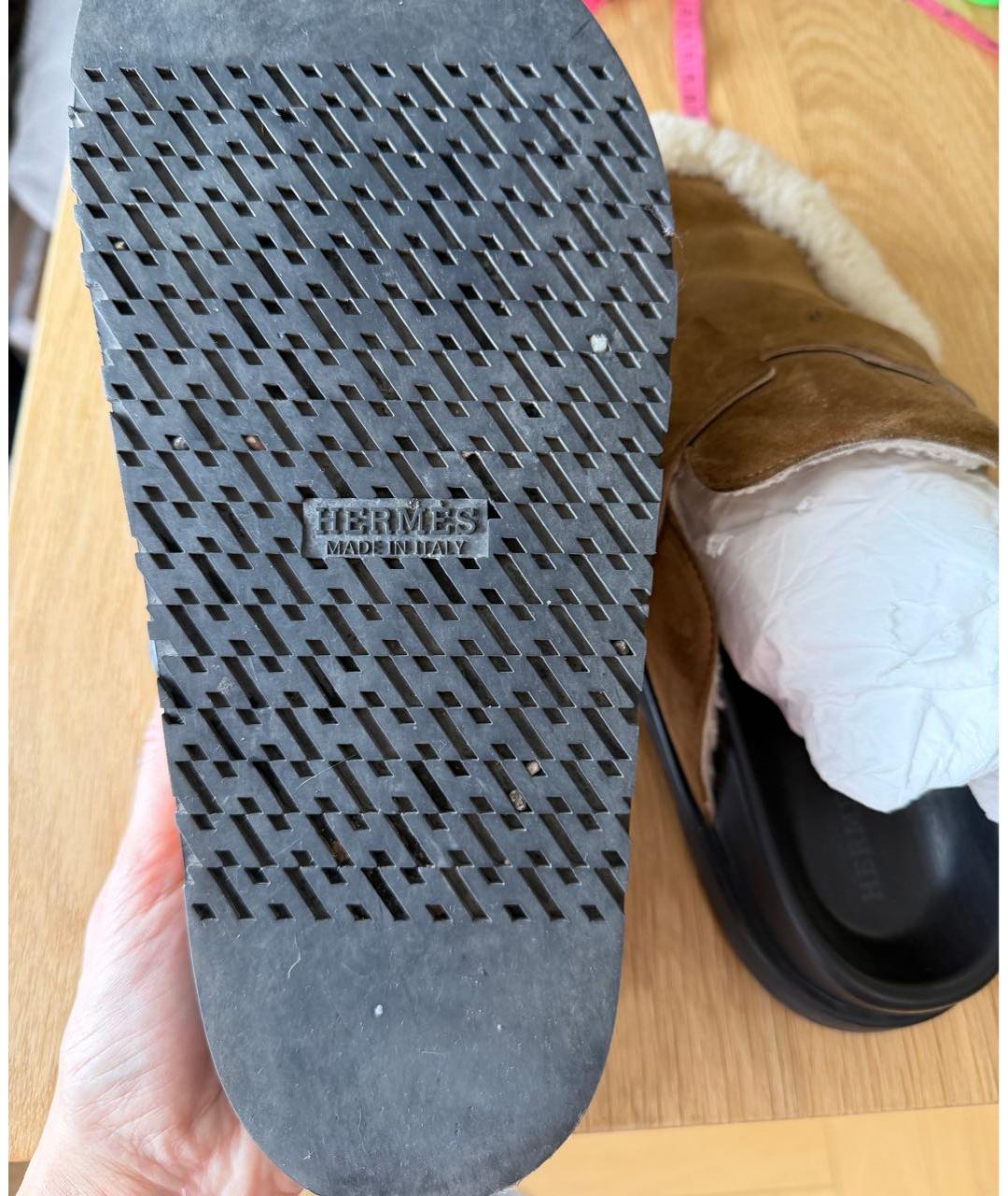 HERMES Коричневые замшевые мюли, фото 8