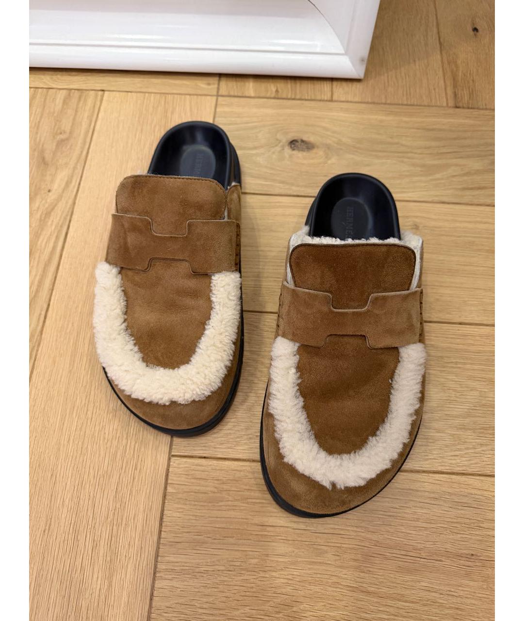 HERMES Коричневые замшевые мюли, фото 2