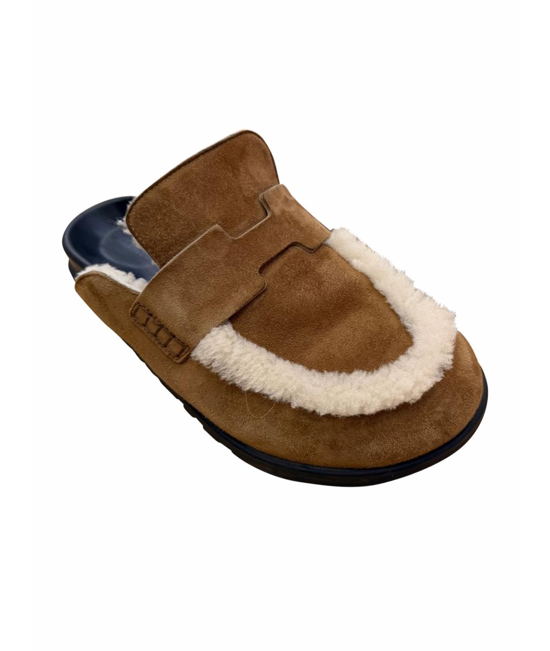 HERMES Коричневые замшевые мюли, фото 1