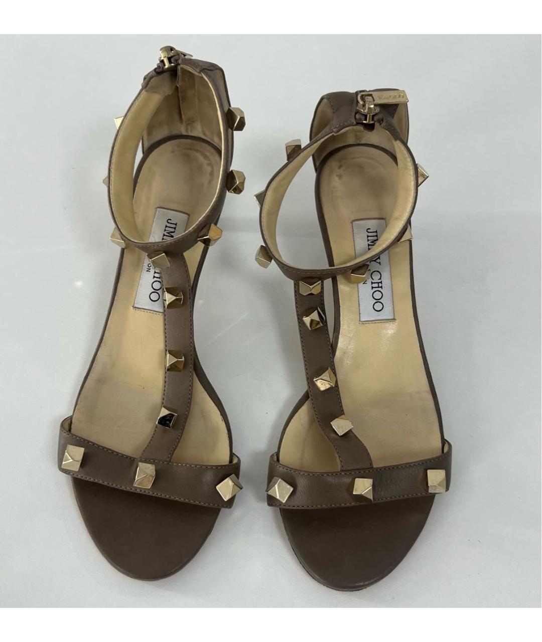 JIMMY CHOO Бежевые кожаные босоножки, фото 3