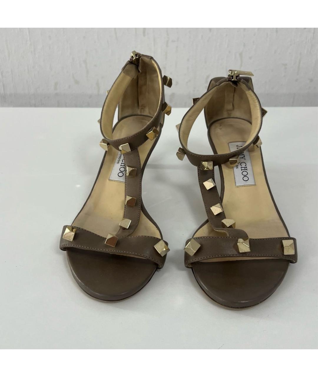 JIMMY CHOO Бежевые кожаные босоножки, фото 2