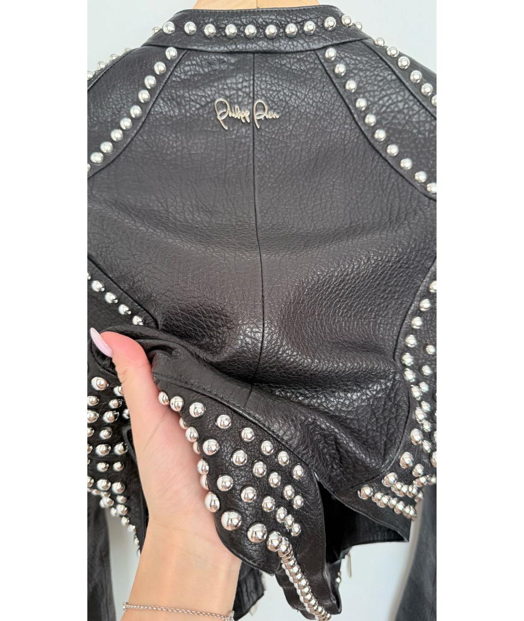 PHILIPP PLEIN Черная кожаная куртка, фото 6
