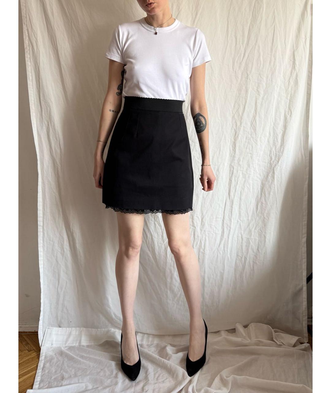 DOLCE&GABBANA Черная хлопко-эластановая юбка мини, фото 3