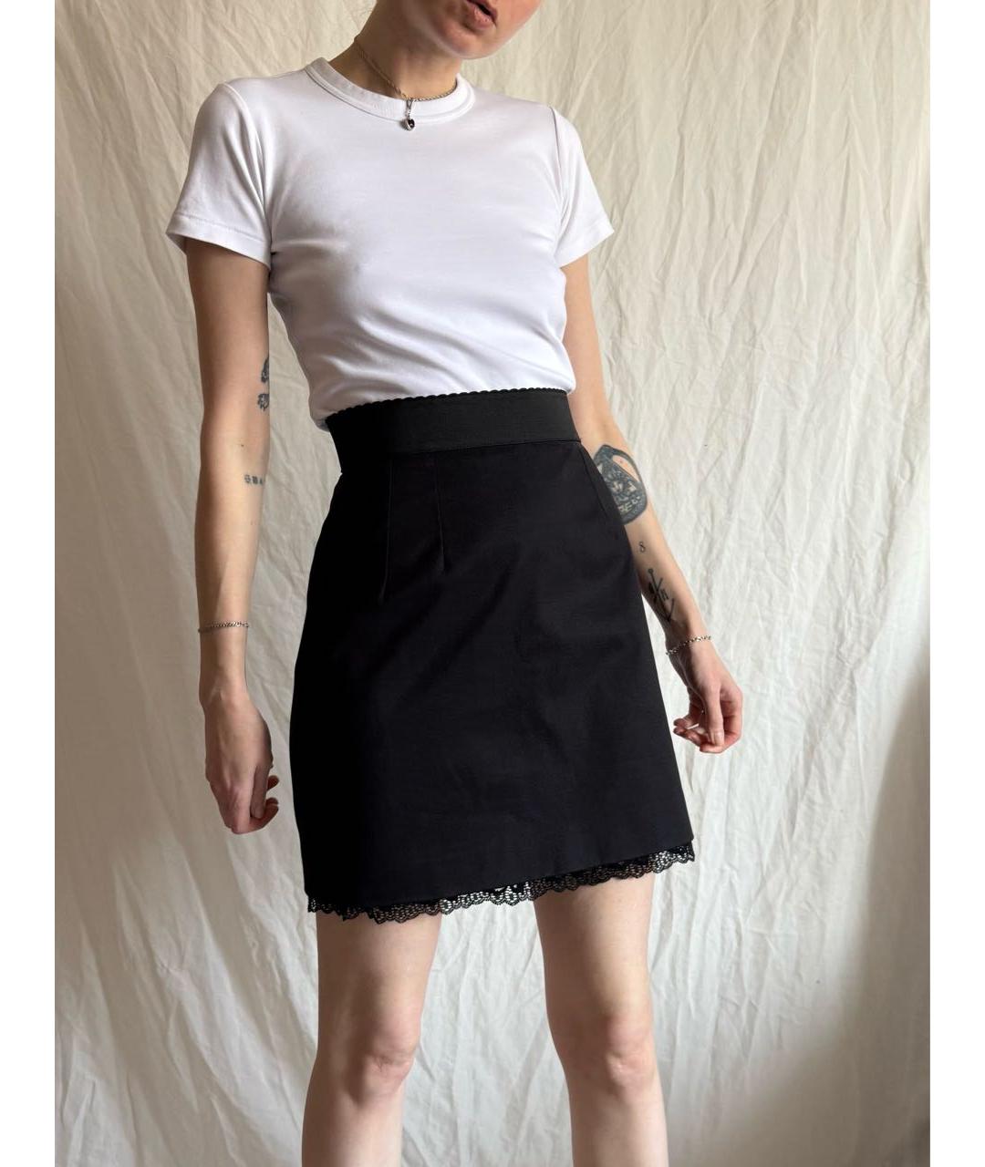 DOLCE&GABBANA Черная хлопко-эластановая юбка мини, фото 6