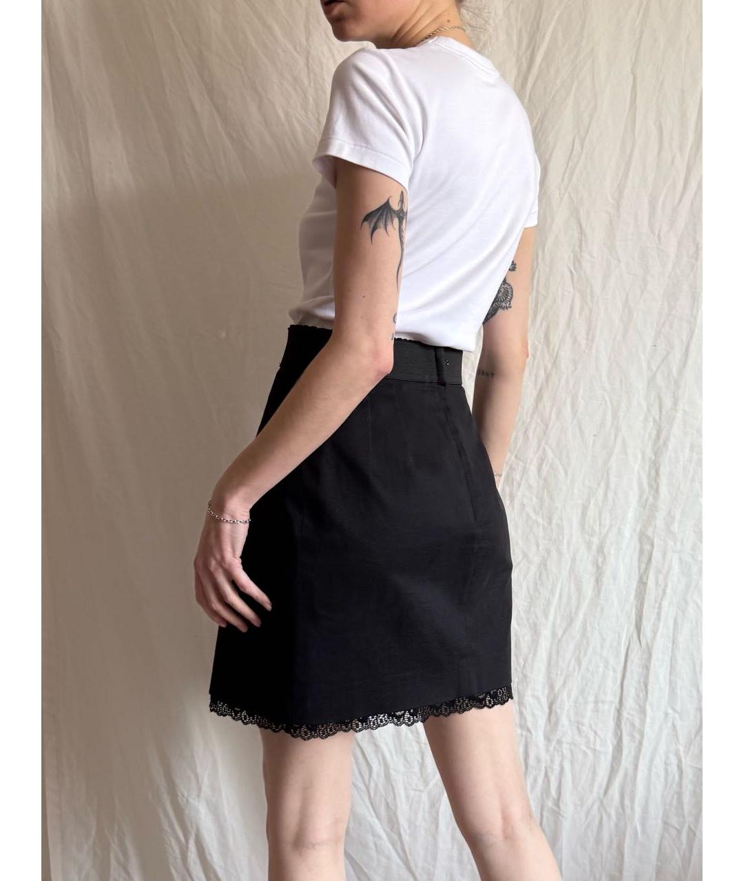 DOLCE&GABBANA Черная хлопко-эластановая юбка мини, фото 5