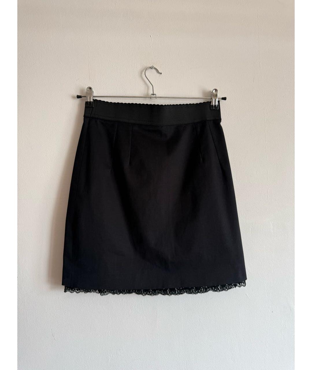 DOLCE&GABBANA Черная хлопко-эластановая юбка мини, фото 8