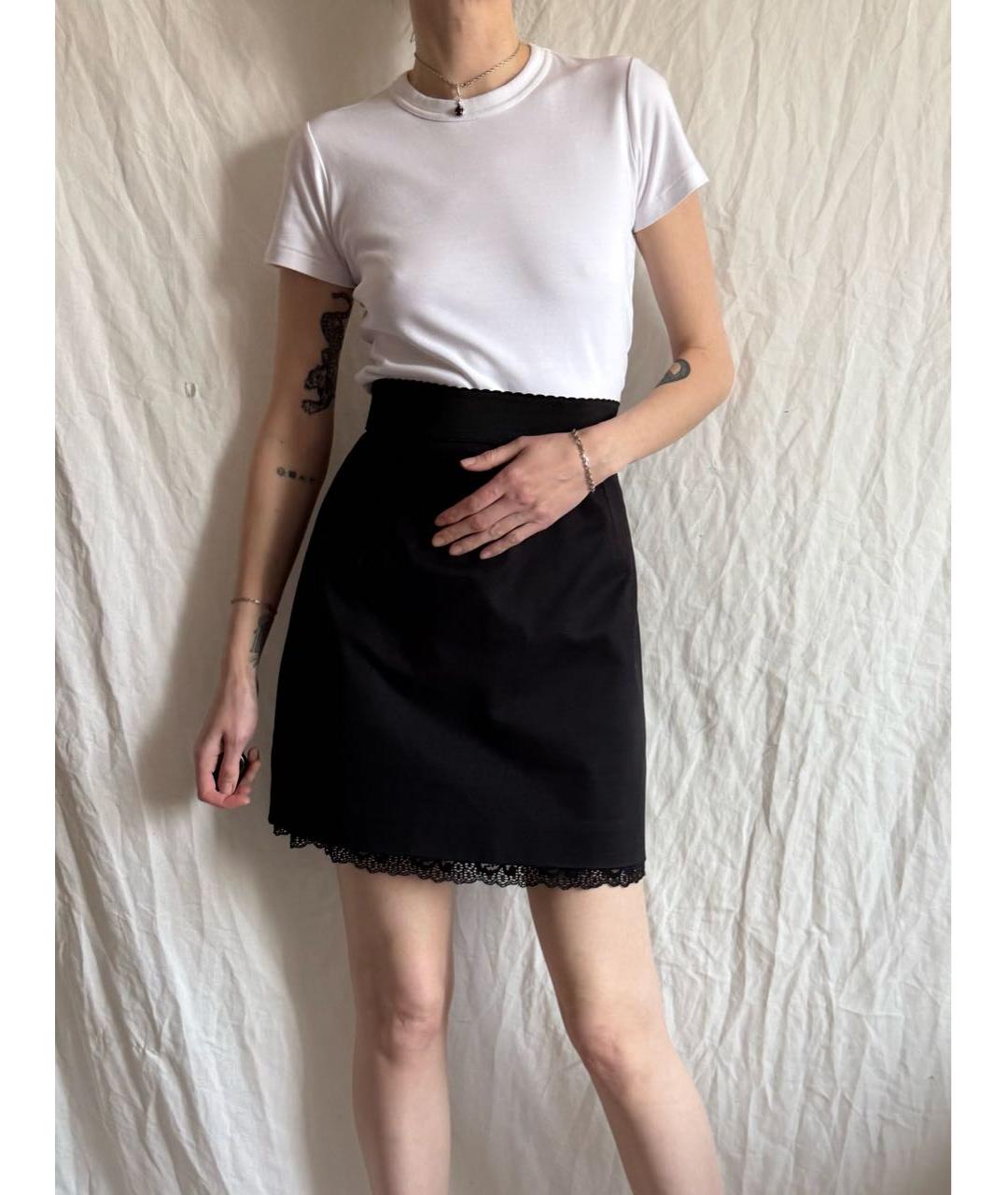 DOLCE&GABBANA Черная хлопко-эластановая юбка мини, фото 4