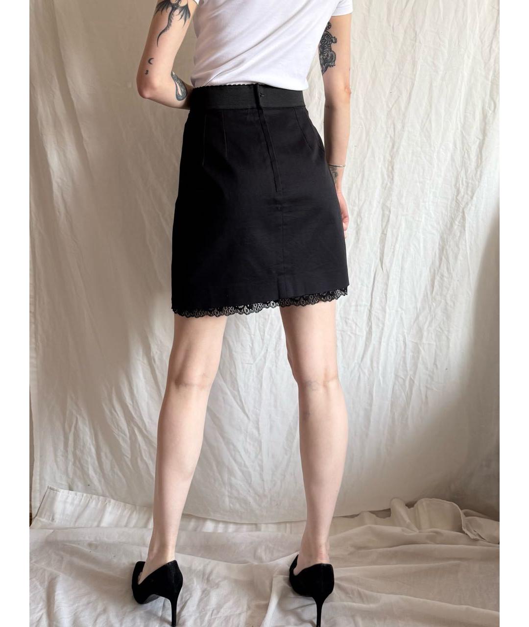 DOLCE&GABBANA Черная хлопко-эластановая юбка мини, фото 7