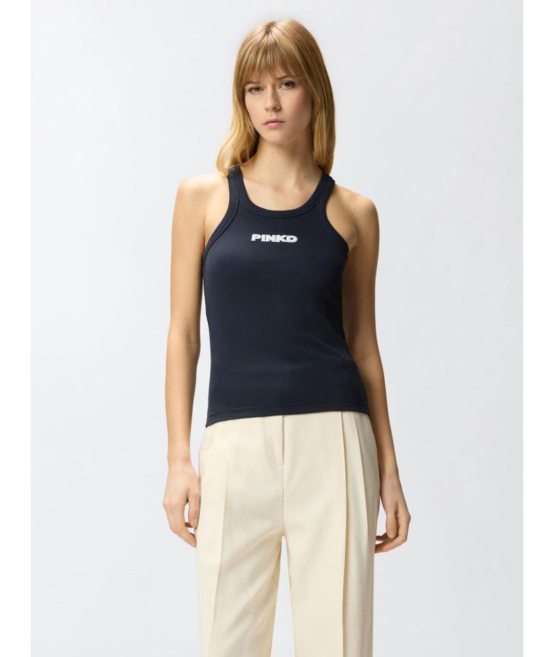 PINKO Синяя хлопковая майка, фото 2