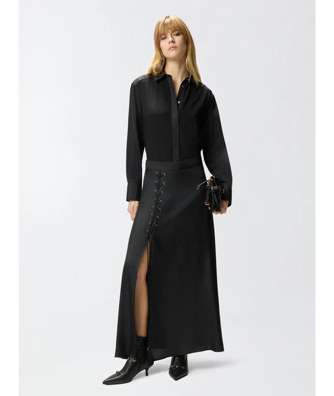 PINKO Черная ацетатная юбка макси, фото 2