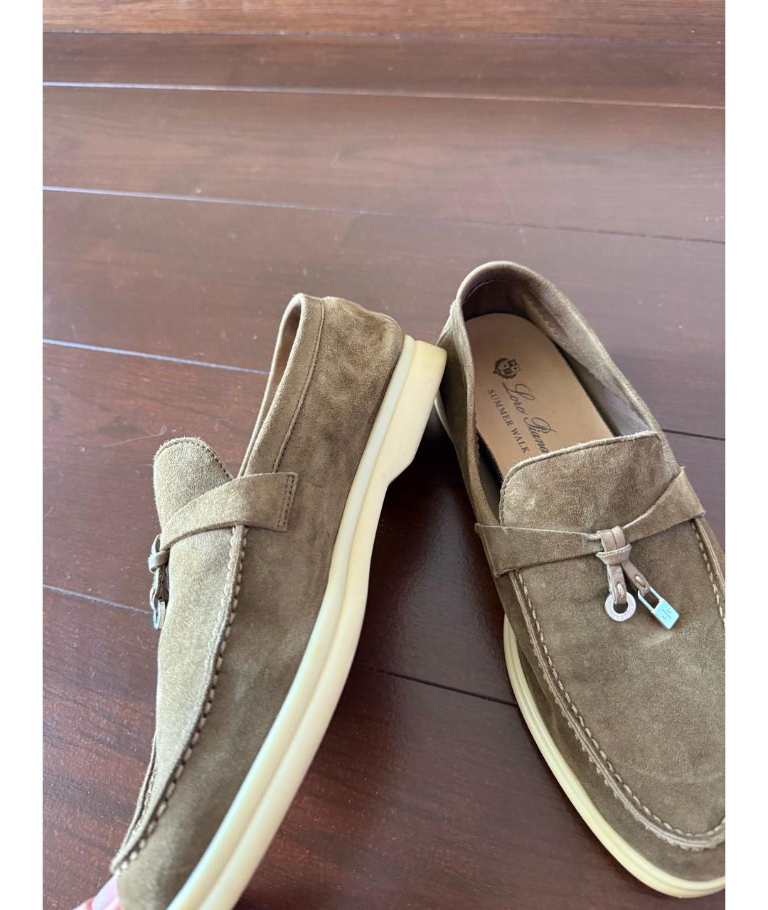 LORO PIANA Хаки замшевые лоферы, фото 2