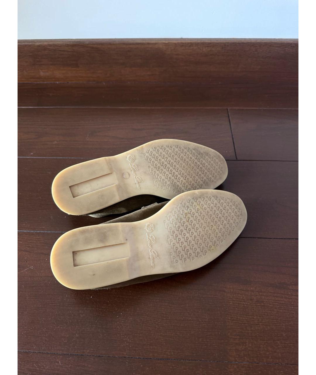 LORO PIANA Хаки замшевые лоферы, фото 4