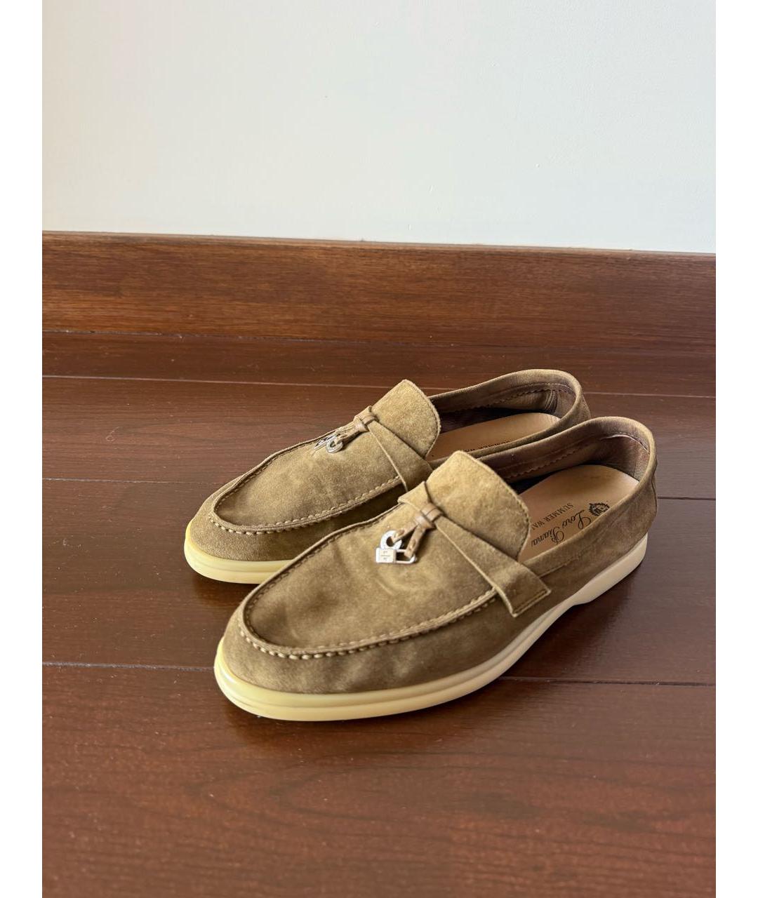 LORO PIANA Хаки замшевые лоферы, фото 5