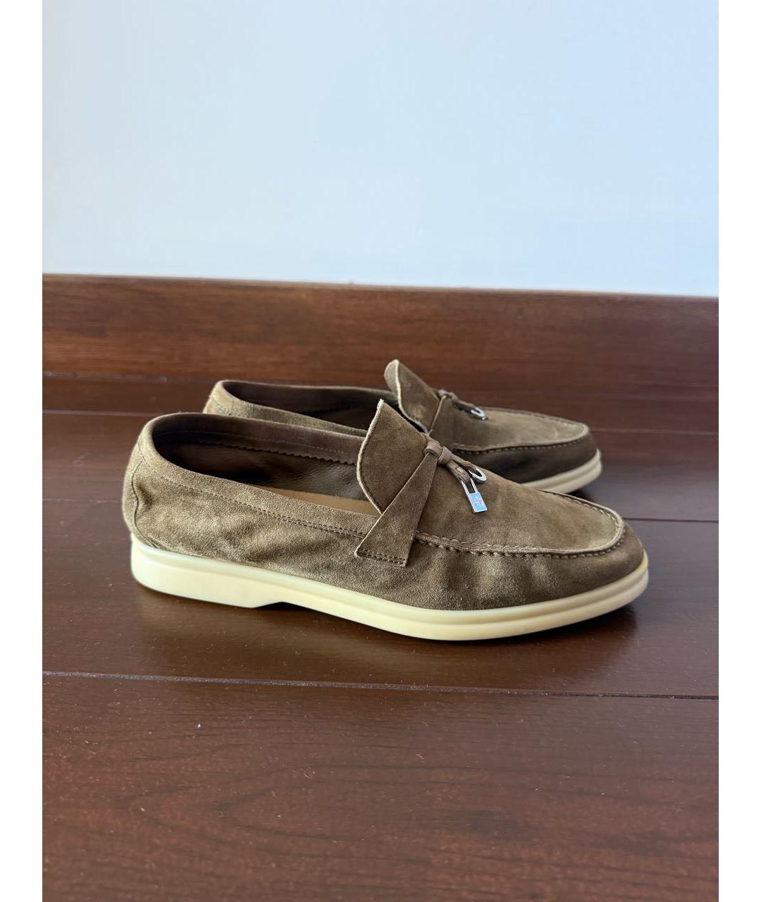 LORO PIANA Хаки замшевые лоферы, фото 6