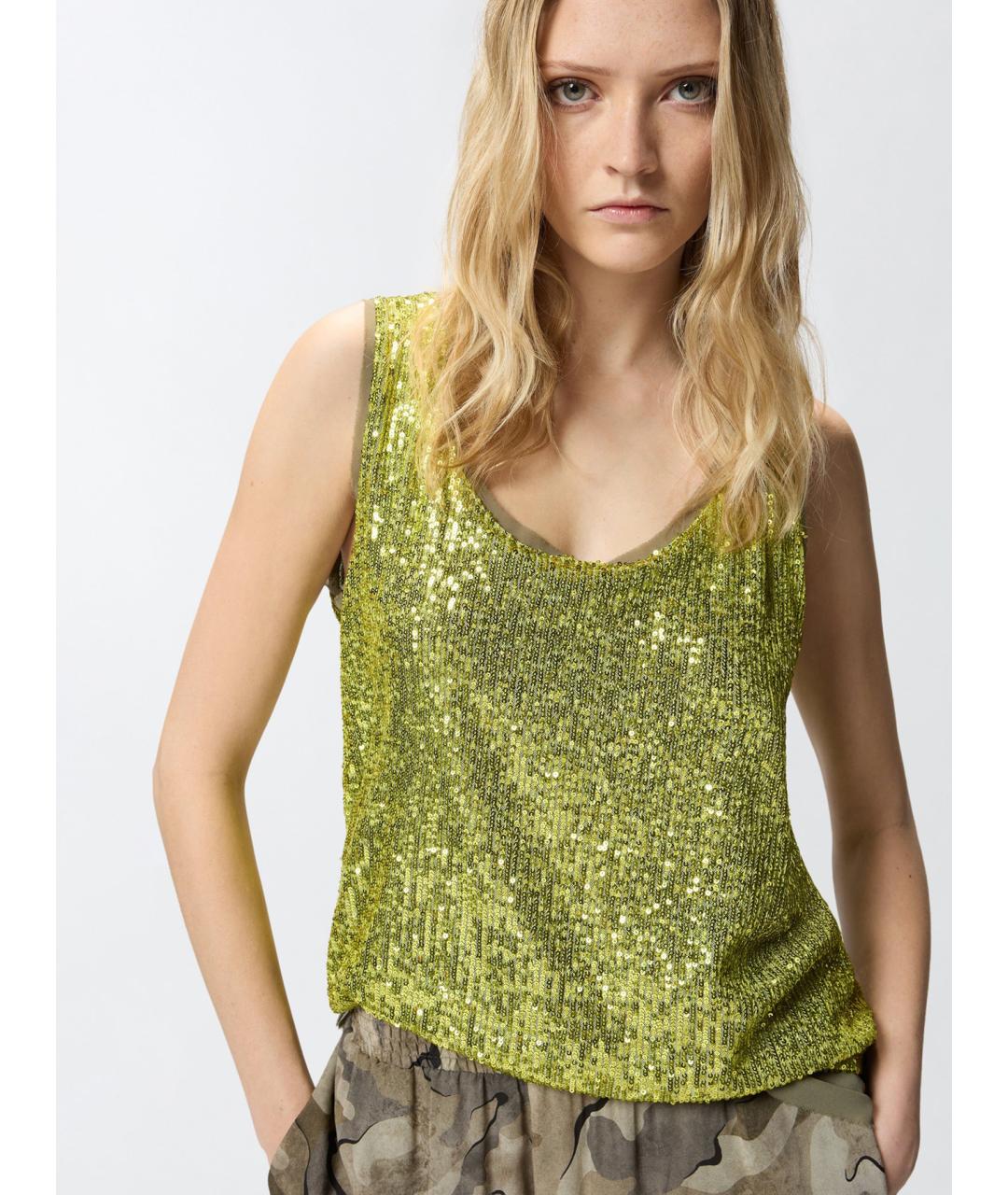 PINKO Зеленая полиэстеровая майка, фото 5