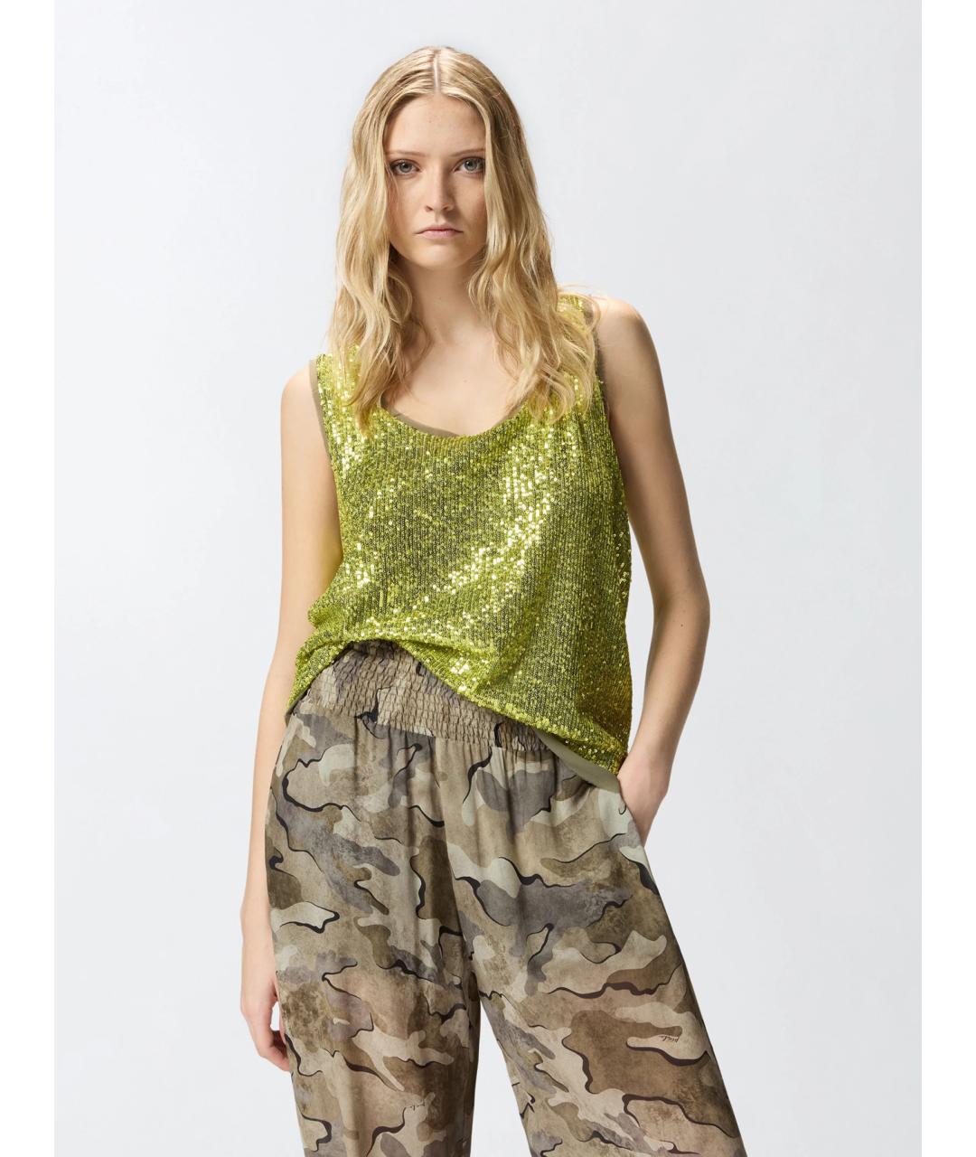 PINKO Зеленая полиэстеровая майка, фото 3