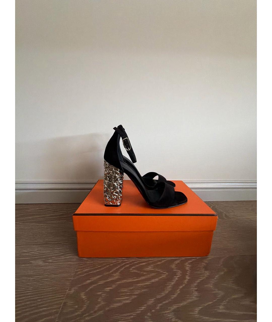 HERMES Черные замшевые босоножки, фото 8