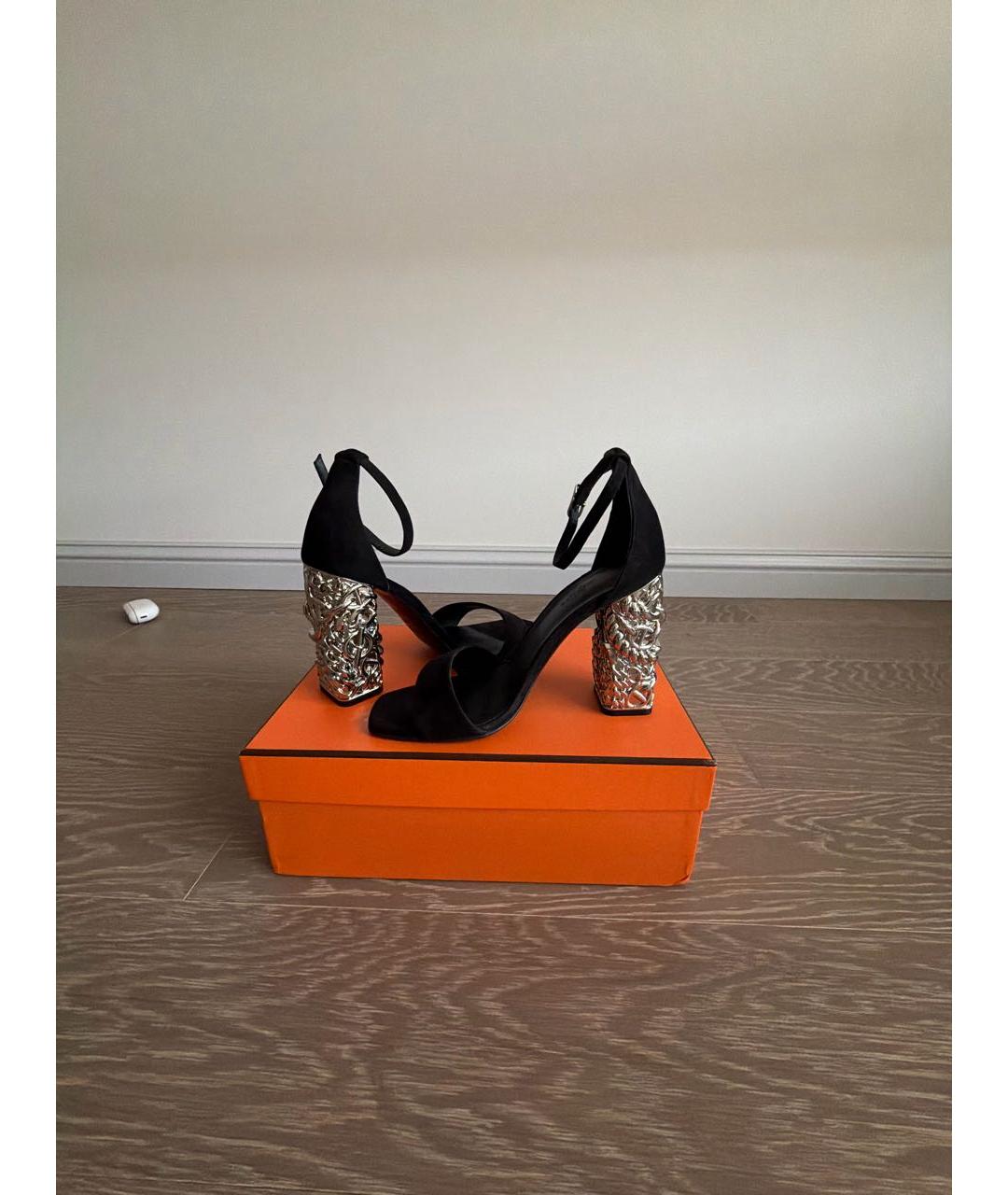 HERMES Черные замшевые босоножки, фото 5